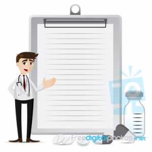 cartoon-pharmacist-with-blank-board-100257561